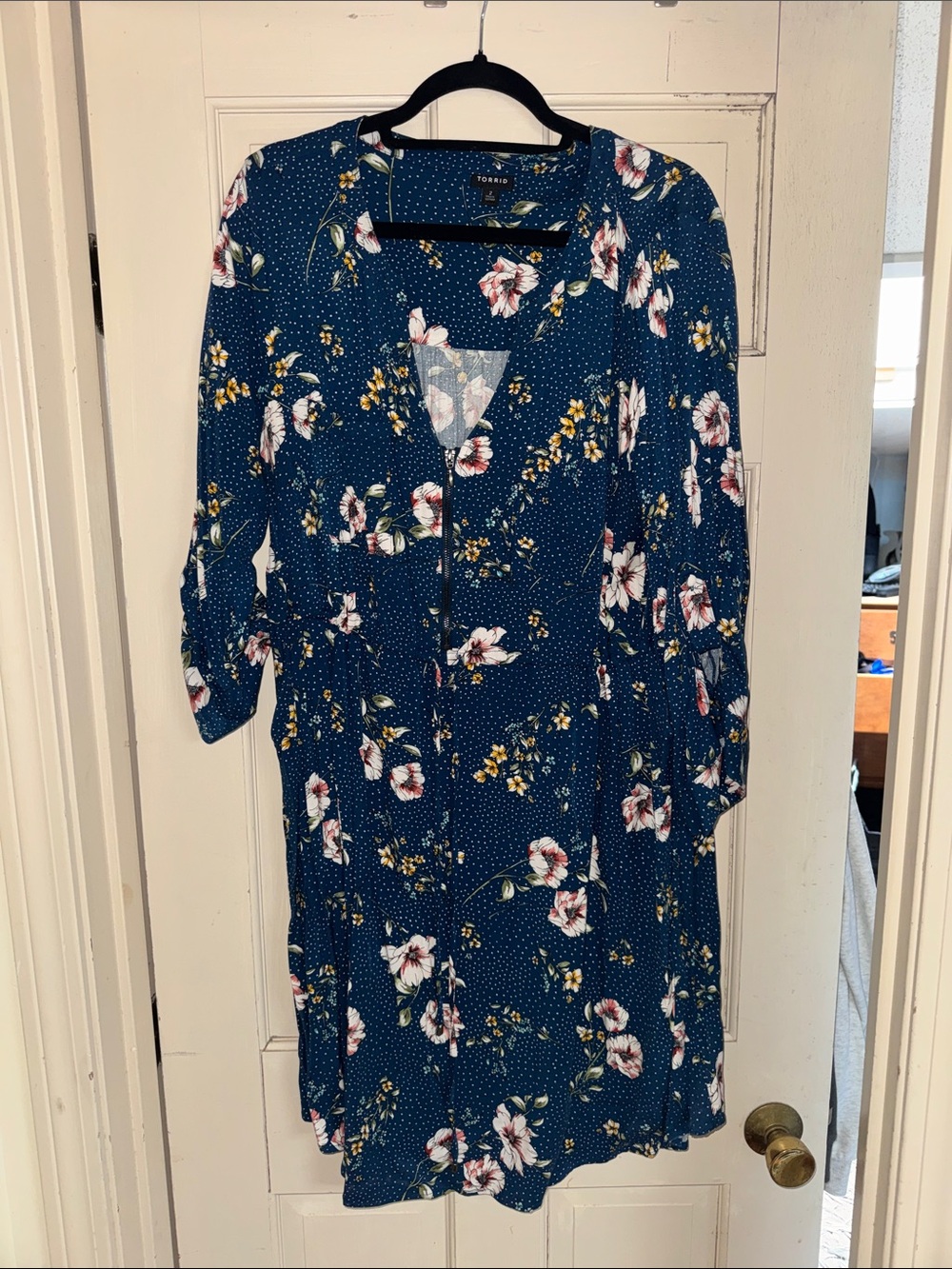 torrid Teal Floral Long Sleeve V-Neck Dress